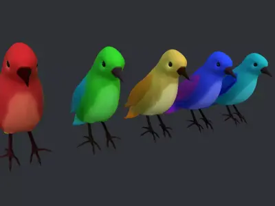 Birds group of colorful Low-poly 3D model