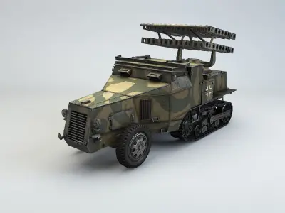 Low Poly 8 cm Raketen Vielfachwerfer auf Fahrgestell Zgkw S303 f Low-poly 3D model