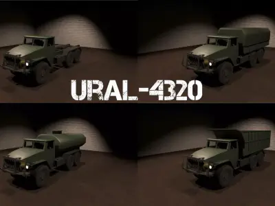 Ural-4320 military truck Low-poly 3D model