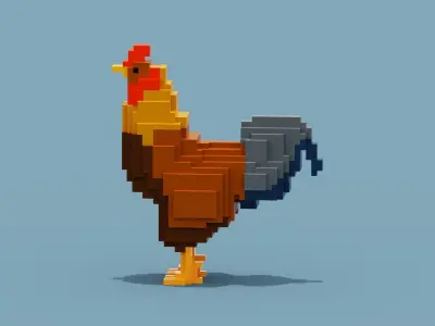 Voxel Rooster Low-poly 3D model