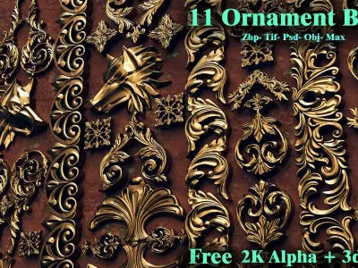 11 Free Ornament Brush  Alpha 3dModel Free low-poly 3D model