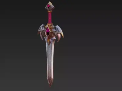 Ruby Winged Fantasy Sword - Low Poly 3D Weapon Low-poly 3D model