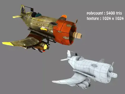 Low poly old airplane and jet plane Low-poly 3D model