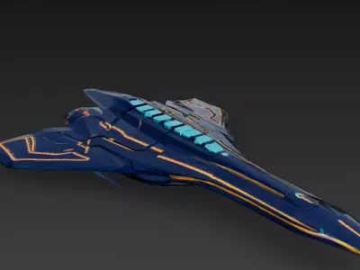 Futuristic Blue Sci Fi Fighter Jet 3D Model PBR Low-poly 3D model