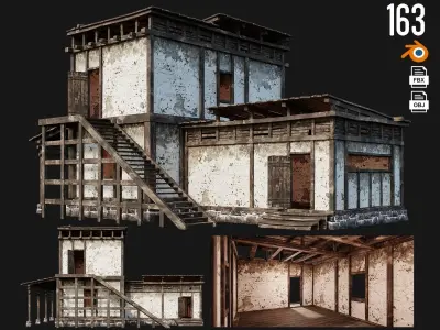 4 Old House Buildings Pack 4K Textures GameReady 161 to 164 Low-poly 3D model