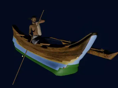 Sri Lankan Fisherman and Boat Low-poly 3D model