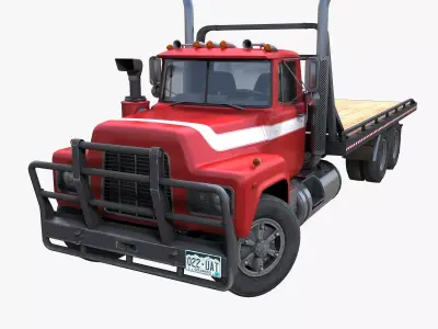 Industrial vintage flatbed truck Low-poly 3D model