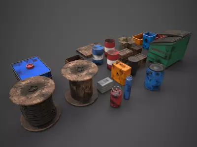 Industrial Props Collection Low-poly 3D model purchase