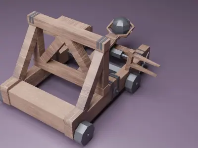 Catapult wooden Low-poly 3D model