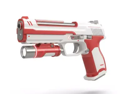 Futuristic Medbay Pistol 3D Model White Red Sidearm Low-poly 3D model