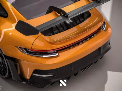 Porsche GT3RS 2024  Orange - Rigged Low-poly 3D model