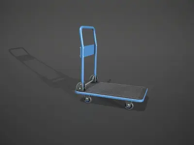 Folding Platform Truck Trolley - Blue Low-poly 3D model