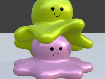 Cheerful and sad octopus Low-poly 3D model