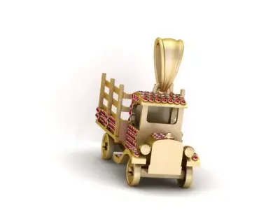 Vintage Truck Charm Pendant  Gemstone Accent 3D  3D print model