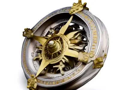 Ornate Gold and Silver Compass Low-poly 3D model