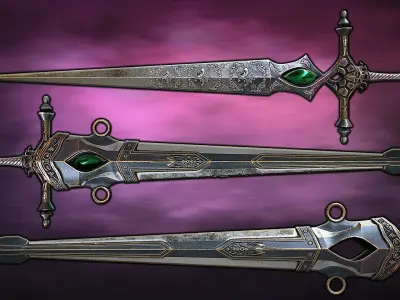Fantasy Sword 26 With Scabbard 3D Model Low-poly 3D model