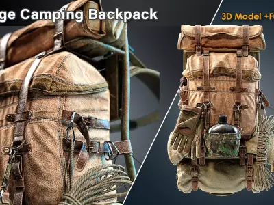 Vintage Camping Backpack Low-poly 3D model