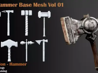50 Hammer Base Mesh  Vol 01 game ready Low-poly 3D model