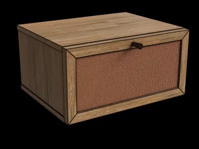Natural Rattan Oak Effect Bedside Table 3D model