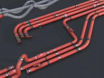 Modular Pipes - Industrial Painted Red Low-poly 3D model