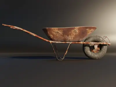 Old Rusty Wheelbarrow Low-poly 3D model