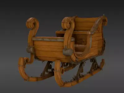 Wooden Christmas Sleigh 3D Model  Low-poly 3D model