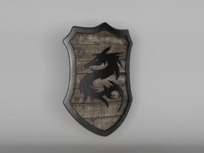 Shield wooden with dragon 3D model