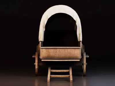 Old Wooden Wagon Cart Low-poly 3D model
