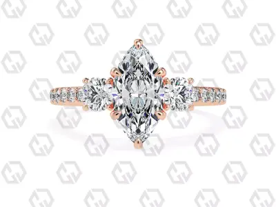 Ring 125 Marquise cathedral pave set shank 3 stone ring 3D print model