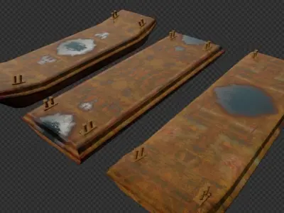 Barges Set three rusty containers Low-poly 3D model