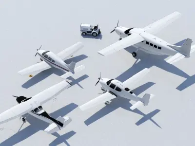 General Aviation static aircraft airport 5 pack low poly blank 3D Model Collection