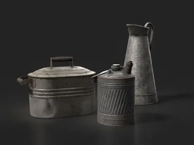 Antique metal containers set Low-poly 3D model