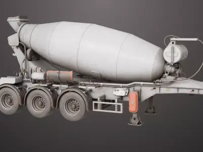 Cement Mixer Dusty White Rigged All PBR Unity UE Textures Low-poly 3D model