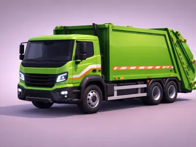 Low Poly Generic Garbage Truck Vehicle PBR Texture Low-poly 3D model