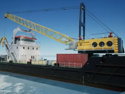 Crane Barge - low poly Low-poly 3D model