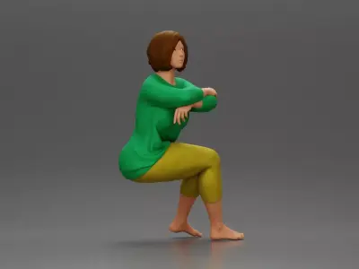 Calm woman sits midair with grace arms folded legs crossed 3D print model