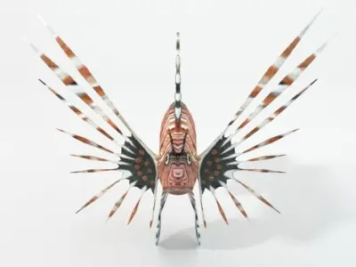 Lionfish lion flying in air Low-poly 3D model