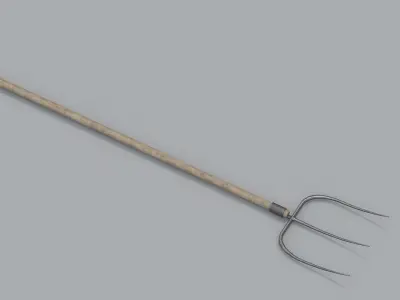 Wooden Pitchfork PBR  Low-poly 3D model