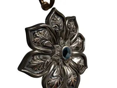 Ornate Floral Gemstone Medallion Pendant Low-poly 3D model