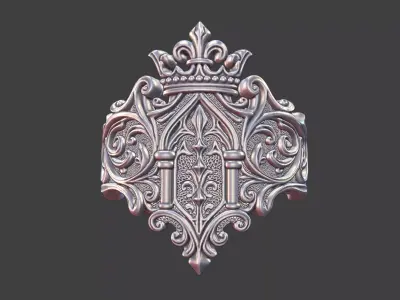 Heraldic scrollwork crown ring signet ring 3D print model