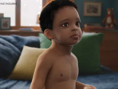 African Baby Boy Light Skin in Diaper Sitting 3D model
