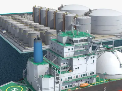 LNG Import Terminal with Gas Carrier Ship  purchase 3D model