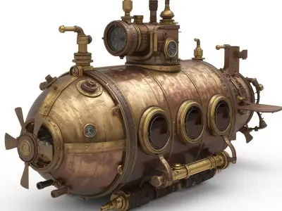 Steampunk Heavy Tactical Submarine 3D Model Low-poly 3D model