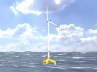 Wind turbine with tripile offshore foundation E-175 DR-172 m Low-poly 3D model
