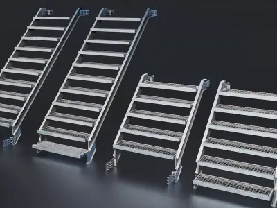 Industrial Metal Staircase Set - 1 Low-poly 3D model