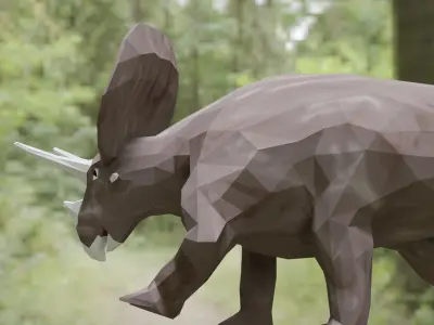 LowPoly Triceratops in forest Free low-poly 3D model
