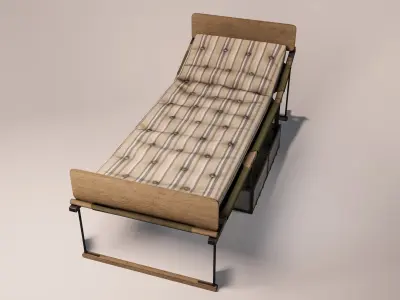 The camp bed trunk with mattress Low-poly 3D model