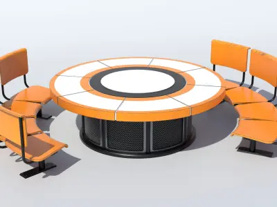 Table and Seats PBR Low-poly 3D model