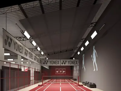 Professional Yonex branded indoor badminton court VIP zone 3D model