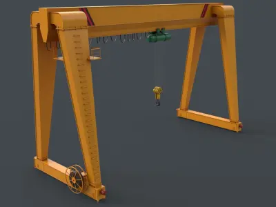 PBR Single Girder Gantry Crane V2 - Yellow Dark Low-poly 3D model